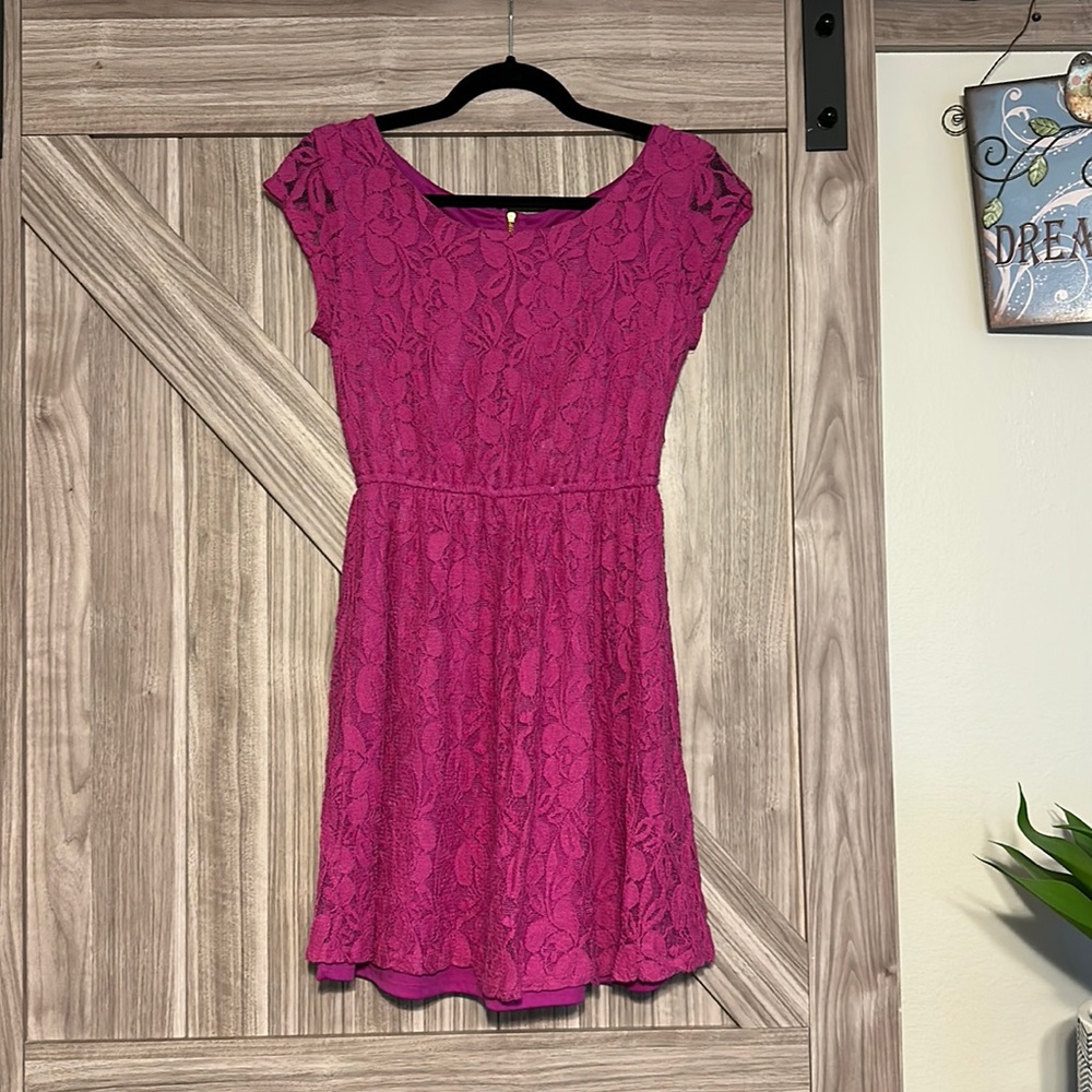 xhilaration bright purple floral lace mini dress, size small